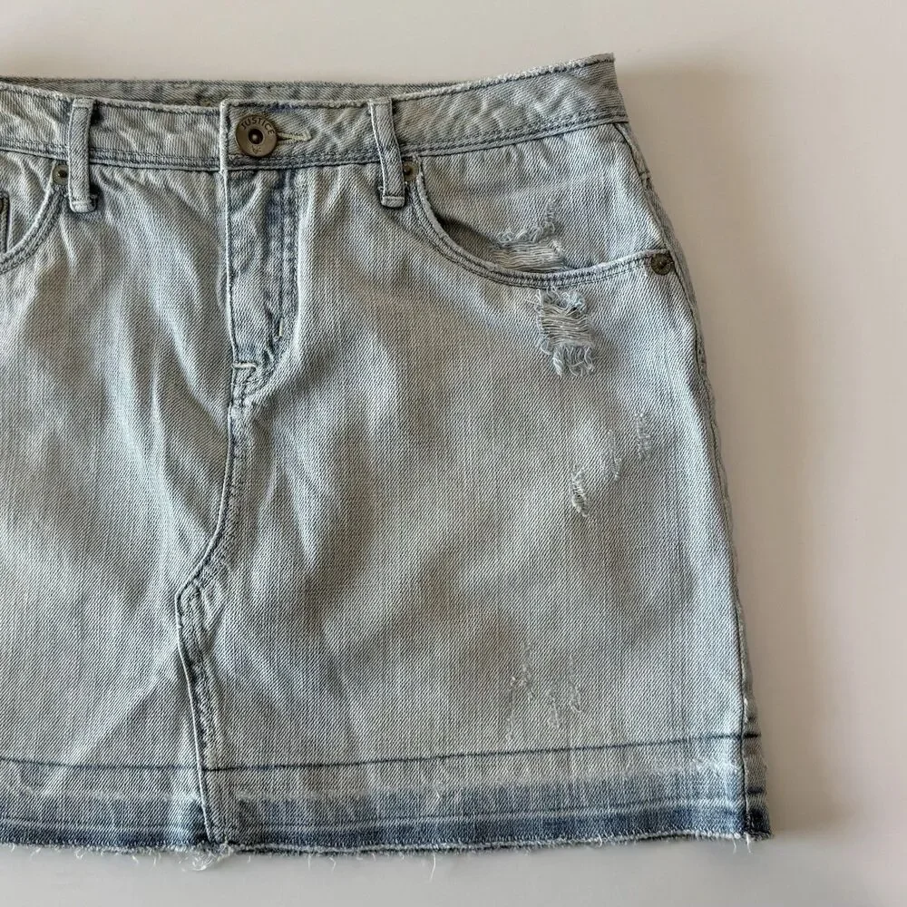 Justice Denim Skort Skirt Girls Size 16 Reg Light Wash Distressed Y2K VNTG